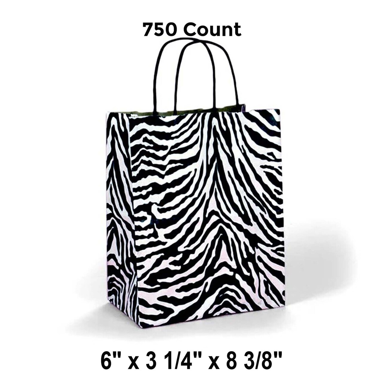 Printed Paper Shopping Bags with Brown Interior Compact 6" x 3 1/4" x 8 3/8"